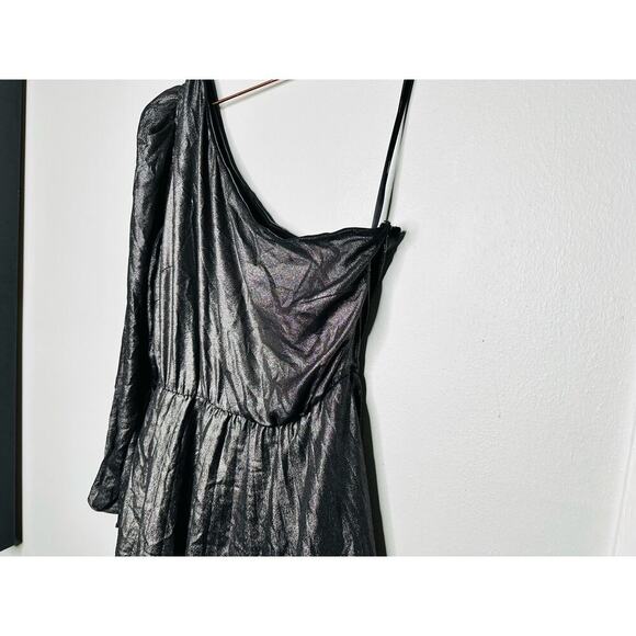 DEREK LAM Silver Metallic One Shoulder Pleated Black Mini Dress Size EU 44 - Picture 6 of 12